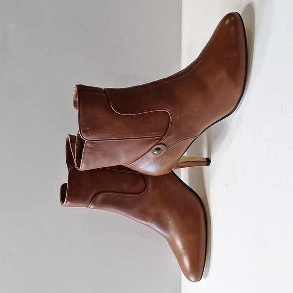 Minelli Brown Leather Made in Brazil Preppy Pointed Toe Heeled Boots Size 37=7US - Picture 11 of 12
